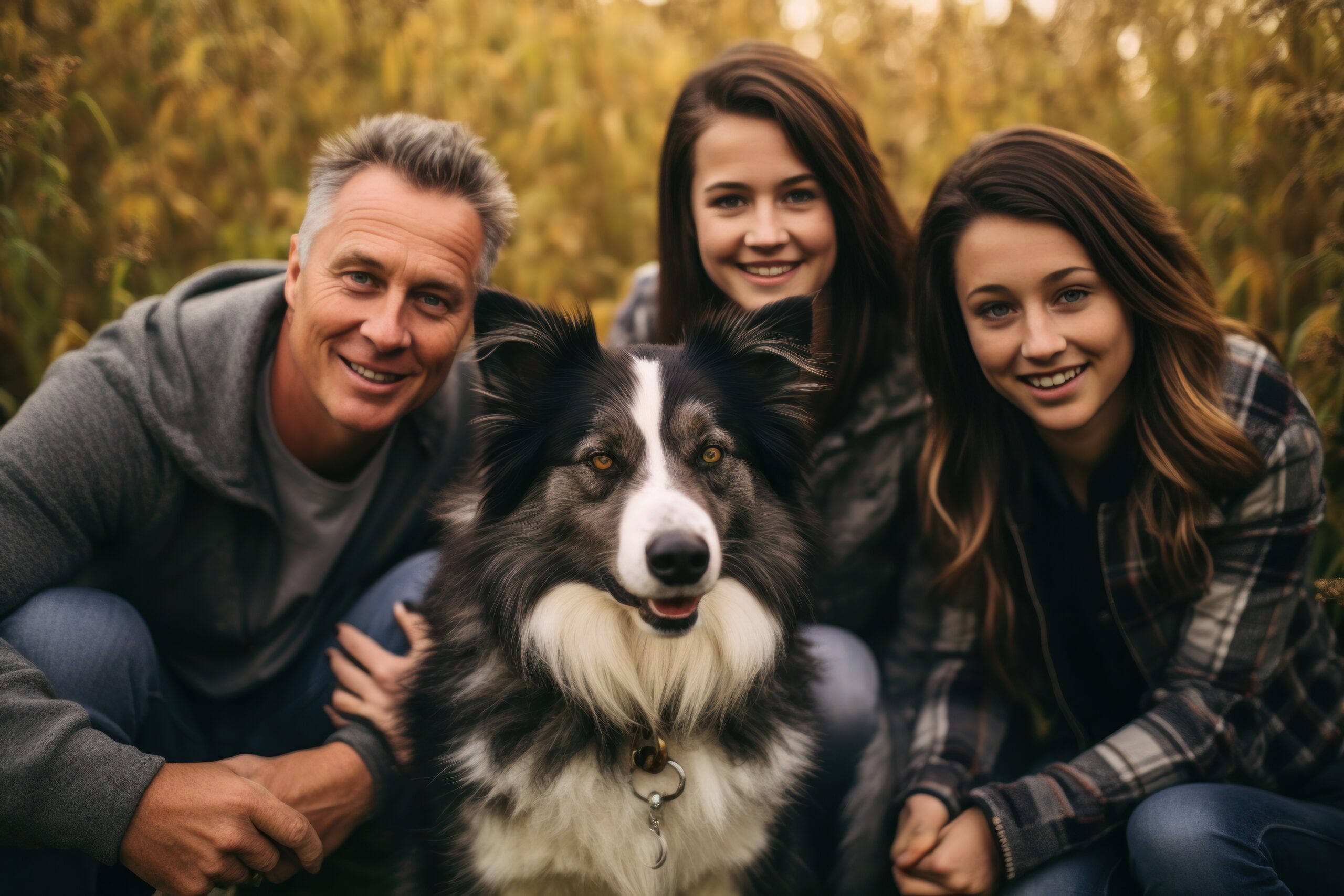 happy family with Australian Shepherd